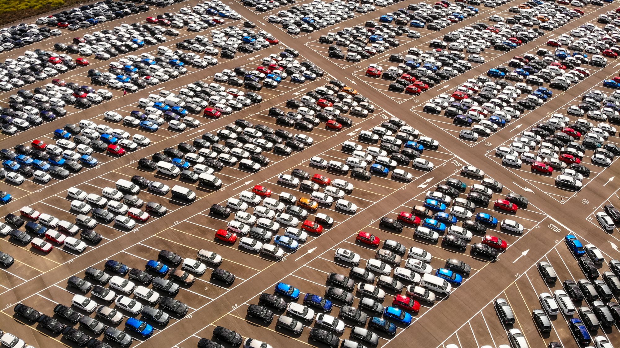 Muchos autos estacionados en un lote de autos